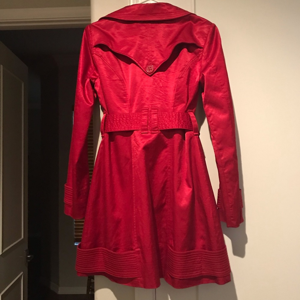 Bebe Bright Red Trench Coat with Sheen - Picture 3 of 4